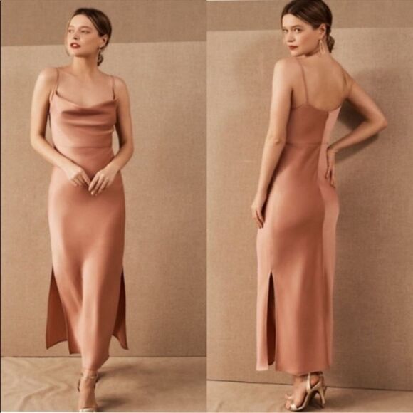 BHLDN Cali Satin Charmeuse Midi Dress Sedona Sunset - Picture 1 of 11